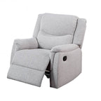 Fauteuil inclinable manuel Ammy, accoudoirs en coussin, bois massif, imitation toile de jute blanche