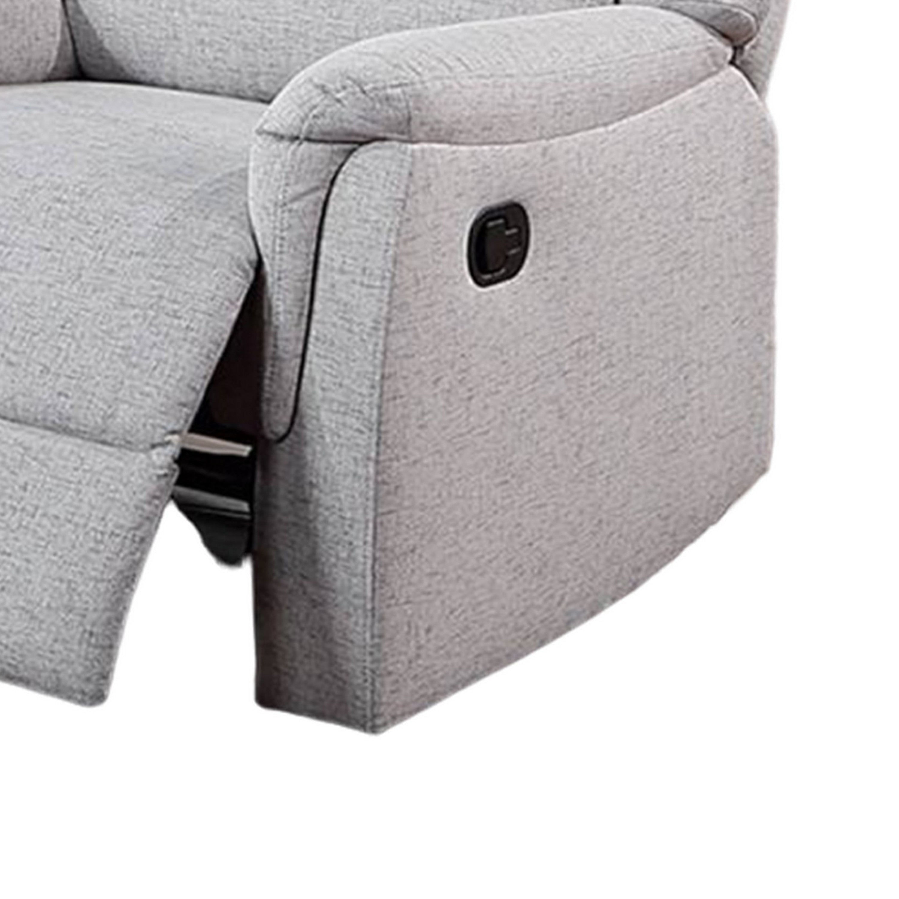 Fauteuil inclinable manuel Ammy, accoudoirs en coussin, bois massif, imitation toile de jute blanche