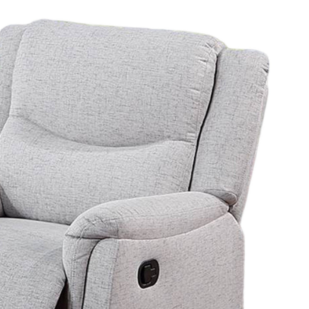 Fauteuil inclinable manuel Ammy, accoudoirs en coussin, bois massif, imitation toile de jute blanche