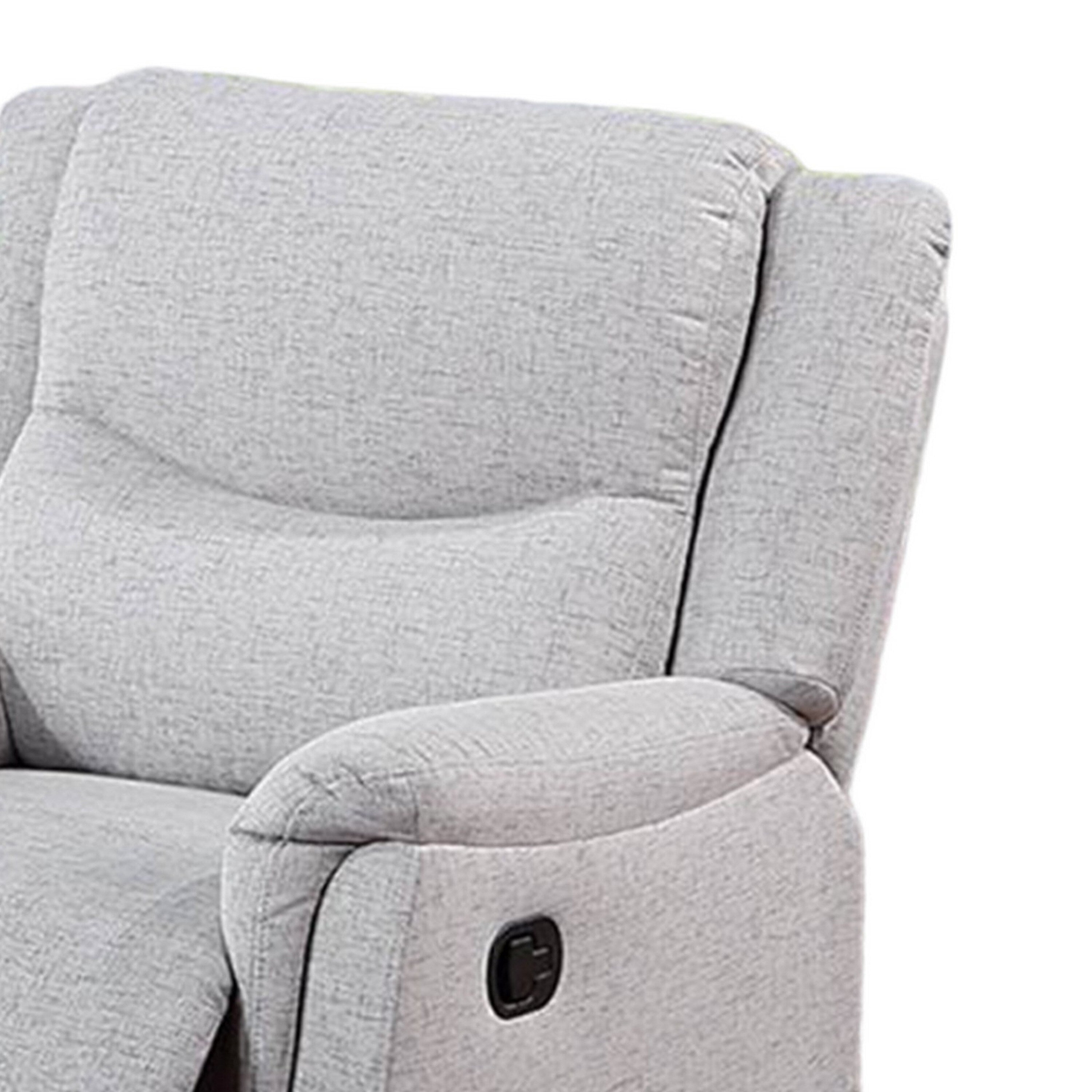 Fauteuil inclinable manuel Ammy, accoudoirs en coussin, bois massif, imitation toile de jute blanche