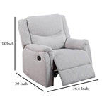 Fauteuil inclinable manuel Ammy, accoudoirs en coussin, bois massif, imitation toile de jute blanche