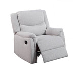 Fauteuil inclinable manuel Ammy, accoudoirs en coussin, bois massif, imitation toile de jute blanche