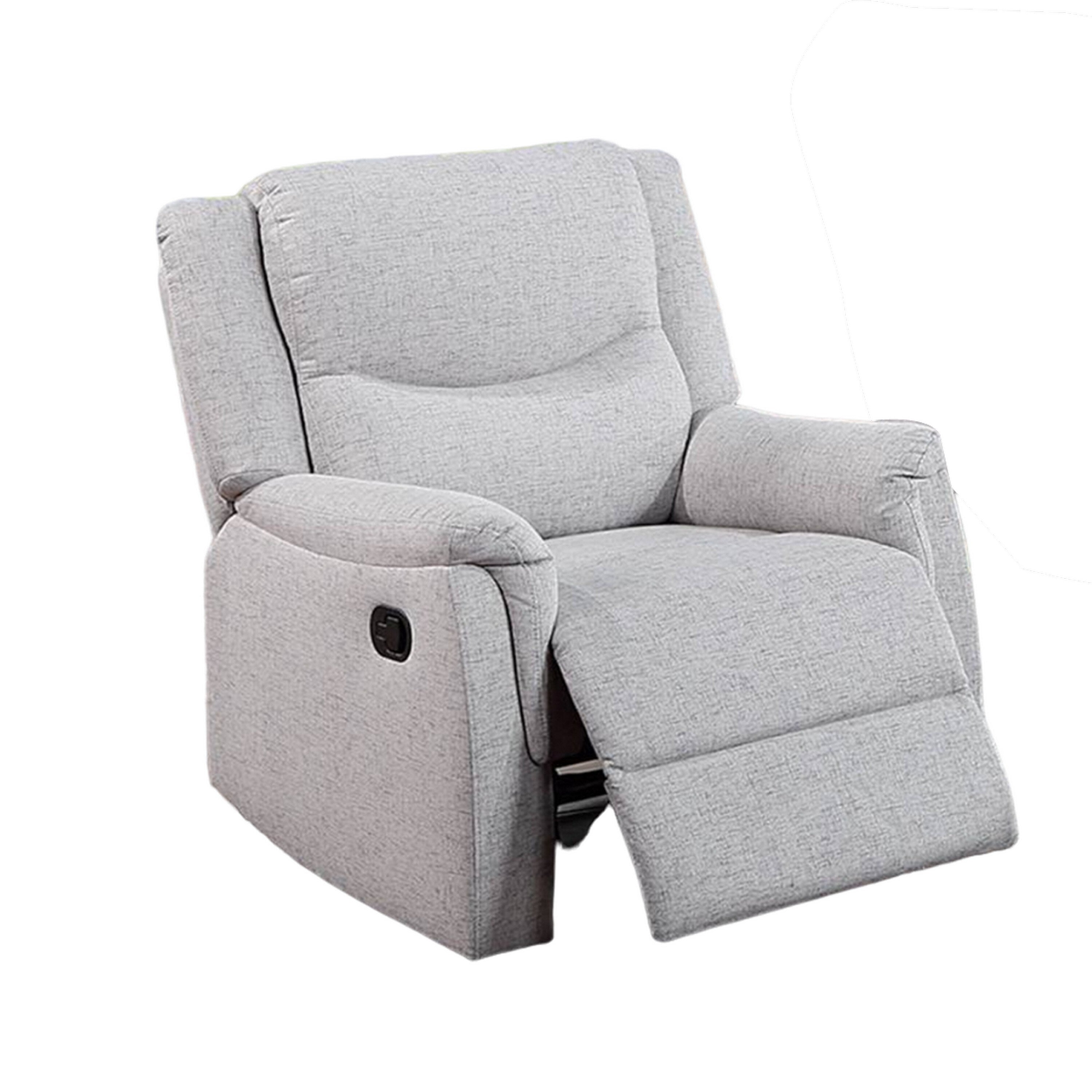 Fauteuil inclinable manuel Ammy, accoudoirs en coussin, bois massif, imitation toile de jute blanche