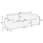 Un canapé en laine verte Teddy de 86,6 pouces avec quatre coussins et des pieds en quincaillerie qui peuvent s'asseoir confortablement dans une chambre d'appartement avec