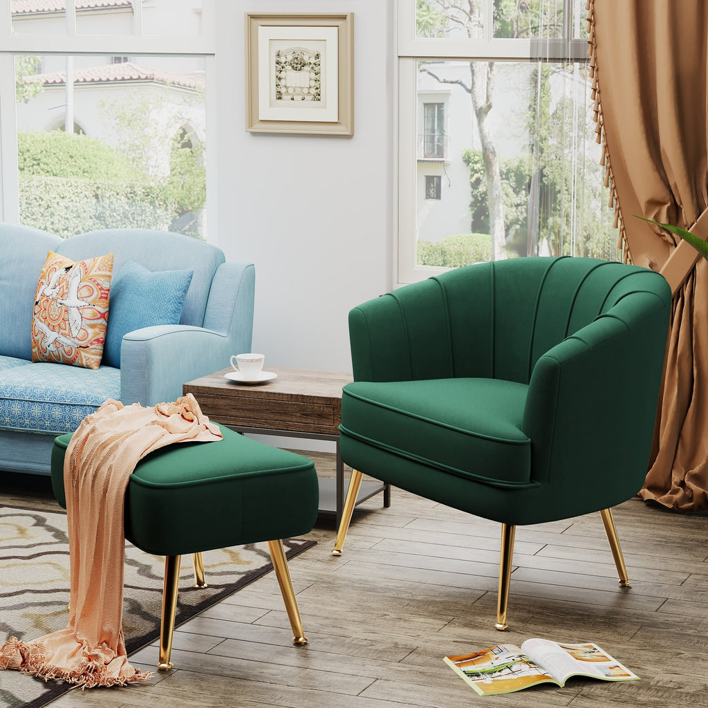 Fauteuil d'appoint Andeworld avec pouf, fauteuil d'appoint simple moderne rembourré, fauteuil de salon club confortable en forme de tonneau