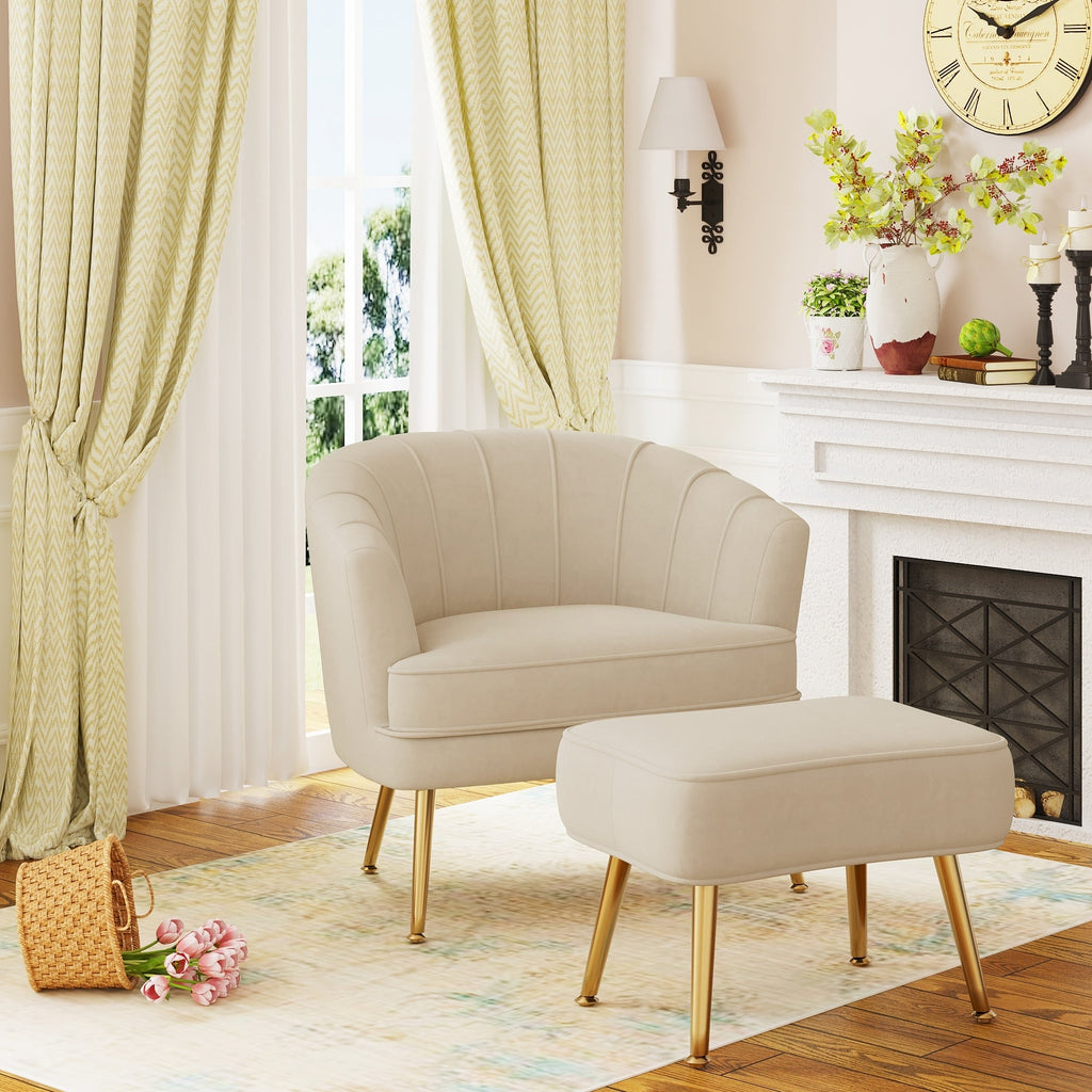 Fauteuil d'appoint Andeworld avec pouf, fauteuil d'appoint simple moderne rembourré, fauteuil de salon club confortable en forme de tonneau