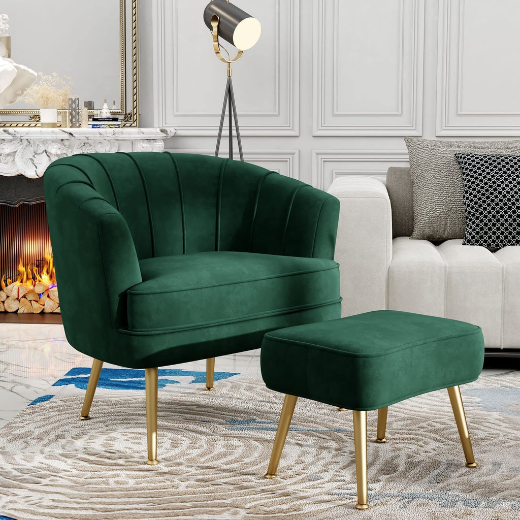 Fauteuil d'appoint Andeworld avec pouf, fauteuil d'appoint simple moderne rembourré, fauteuil de salon club confortable en forme de tonneau