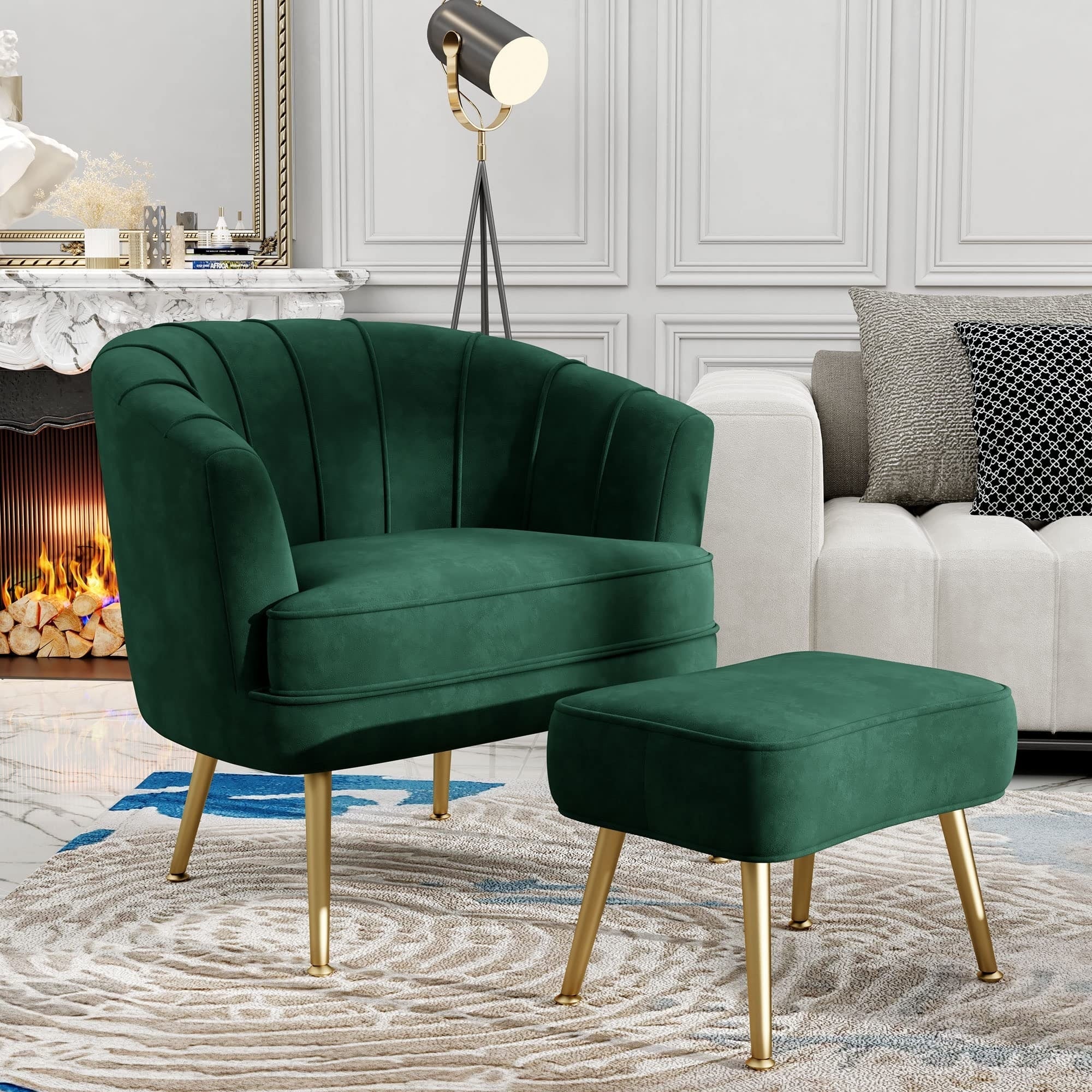 Fauteuil d'appoint Andeworld avec pouf, fauteuil d'appoint simple moderne rembourré, fauteuil de salon club confortable en forme de tonneau