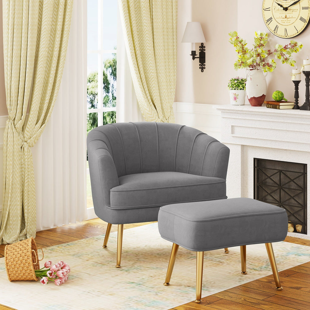 Fauteuil d'appoint Andeworld avec pouf, fauteuil d'appoint simple moderne rembourré, fauteuil de salon club confortable en forme de tonneau