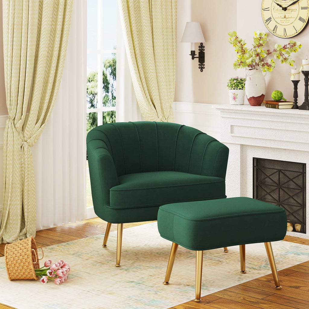 Fauteuil d'appoint Andeworld avec pouf, fauteuil d'appoint simple moderne rembourré, fauteuil de salon club confortable en forme de tonneau