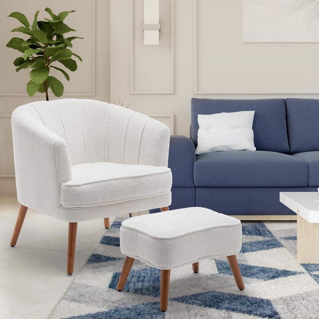 Fauteuil d'appoint Andeworld avec pouf, fauteuil d'appoint simple moderne rembourré, fauteuil de salon club confortable en forme de tonneau
