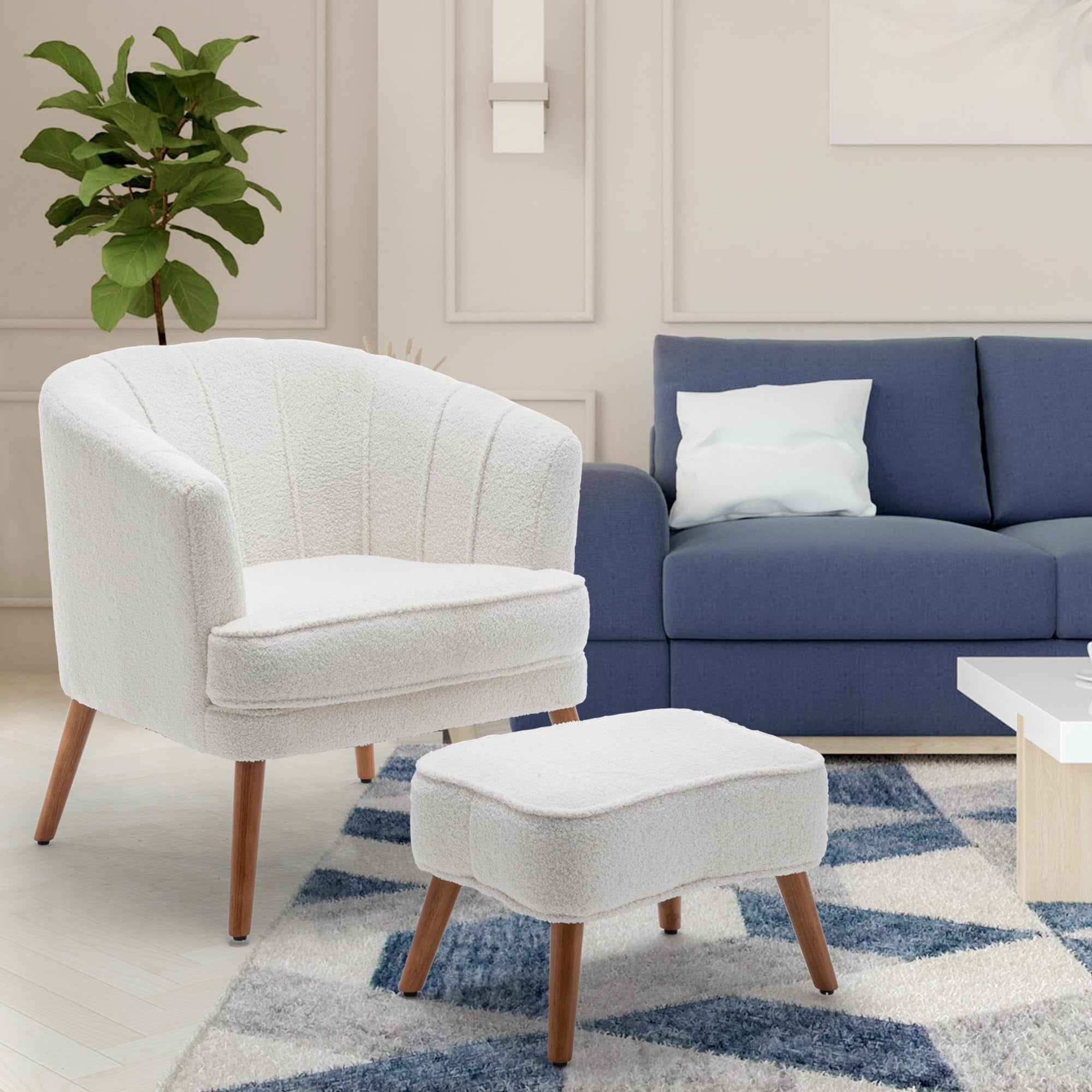 Fauteuil d'appoint Andeworld avec pouf, fauteuil d'appoint simple moderne rembourré, fauteuil de salon club confortable en forme de tonneau
