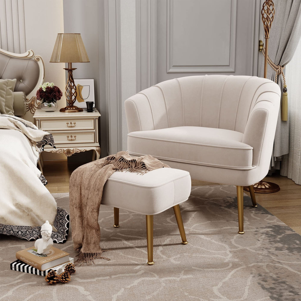 Fauteuil d'appoint Andeworld avec pouf, fauteuil d'appoint simple moderne rembourré, fauteuil de salon club confortable en forme de tonneau