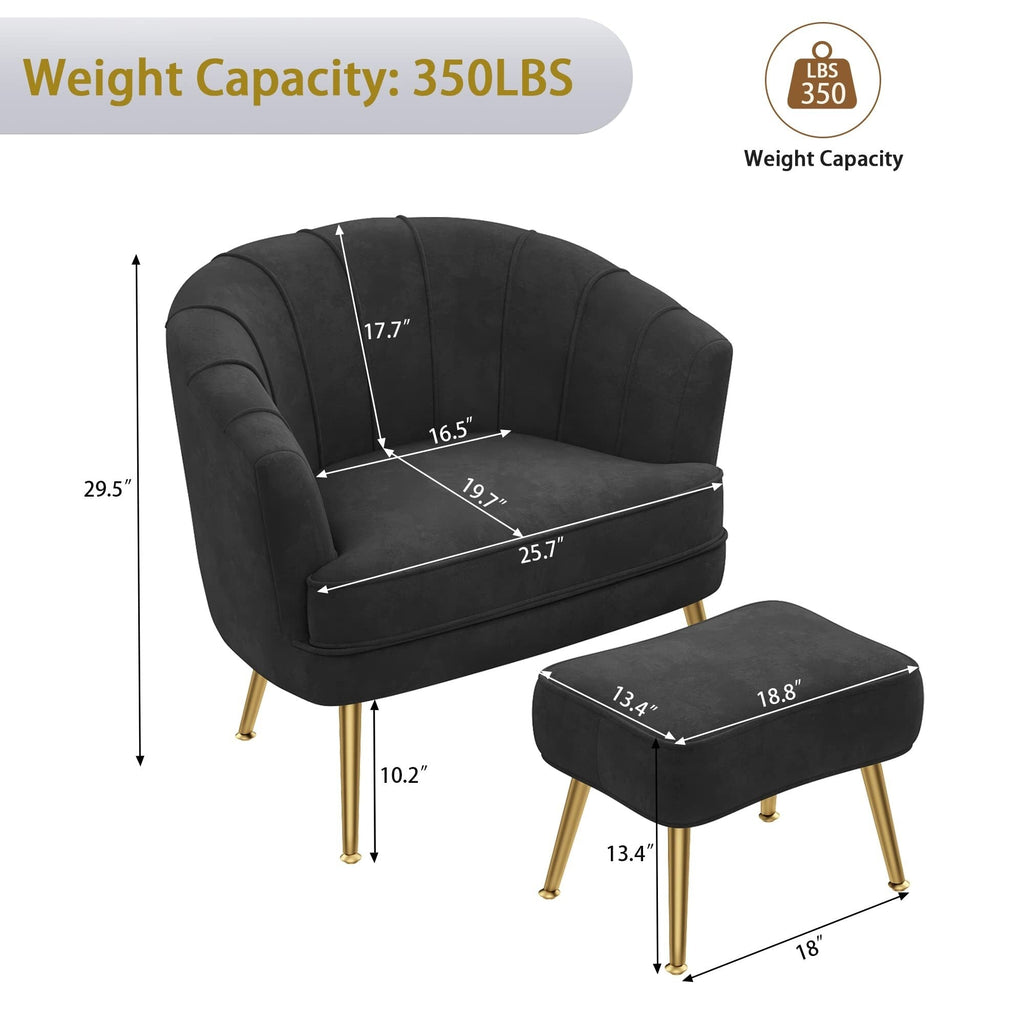 Fauteuil d'appoint Andeworld avec pouf, fauteuil d'appoint simple moderne rembourré, fauteuil de salon club confortable en forme de tonneau