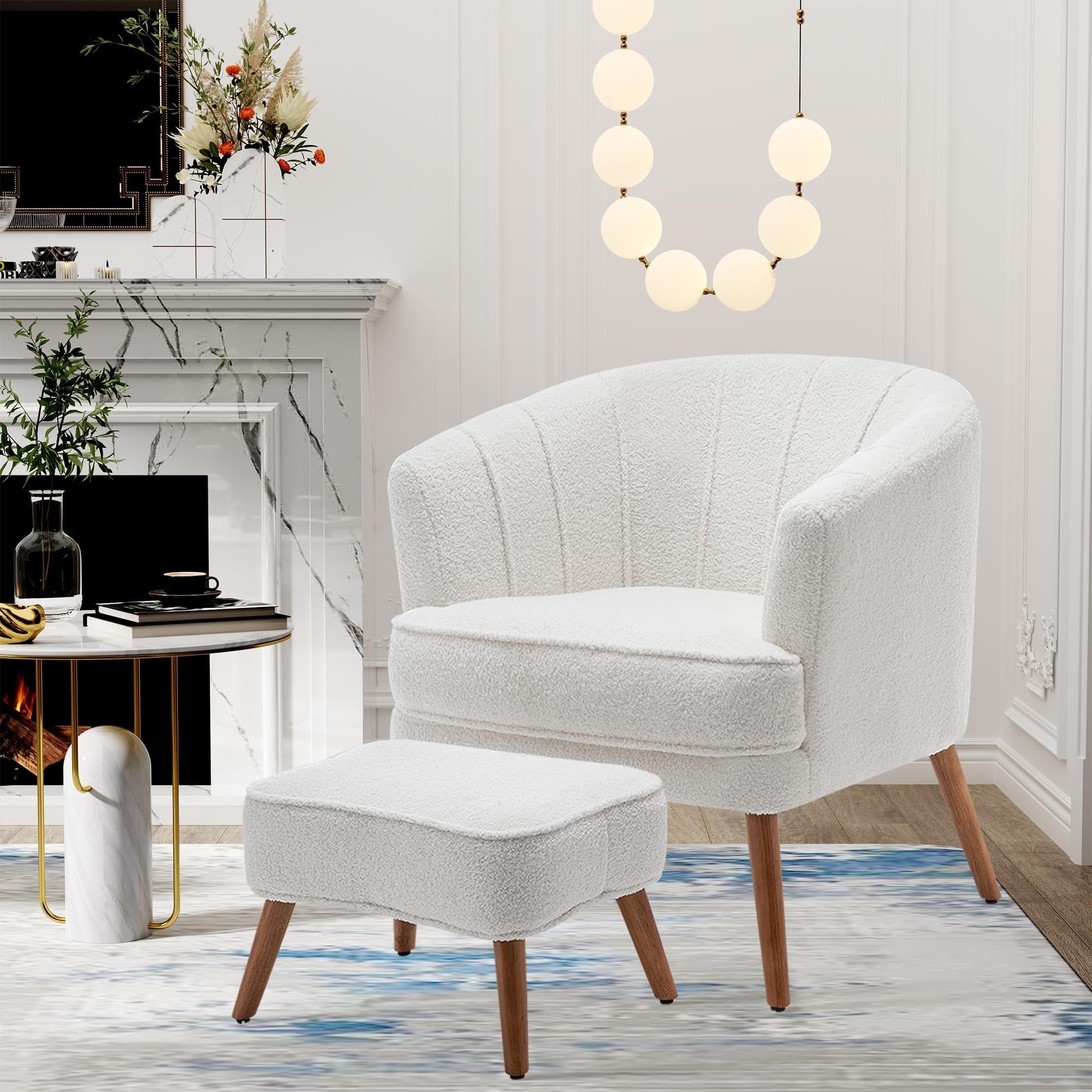 Fauteuil d'appoint Andeworld avec pouf, fauteuil d'appoint simple moderne rembourré, fauteuil de salon club confortable en forme de tonneau