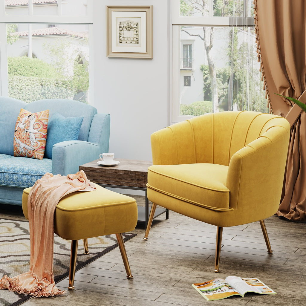 Fauteuil d'appoint Andeworld avec pouf, fauteuil d'appoint simple moderne rembourré, fauteuil de salon club confortable en forme de tonneau