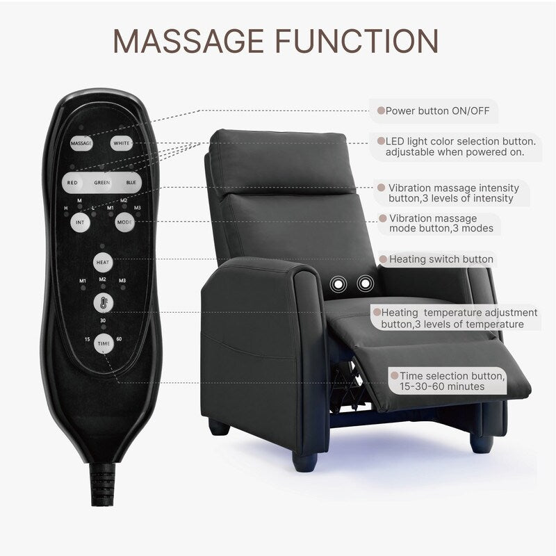 Fauteuil inclinable Andrea avec lumières LED et massage chauffant