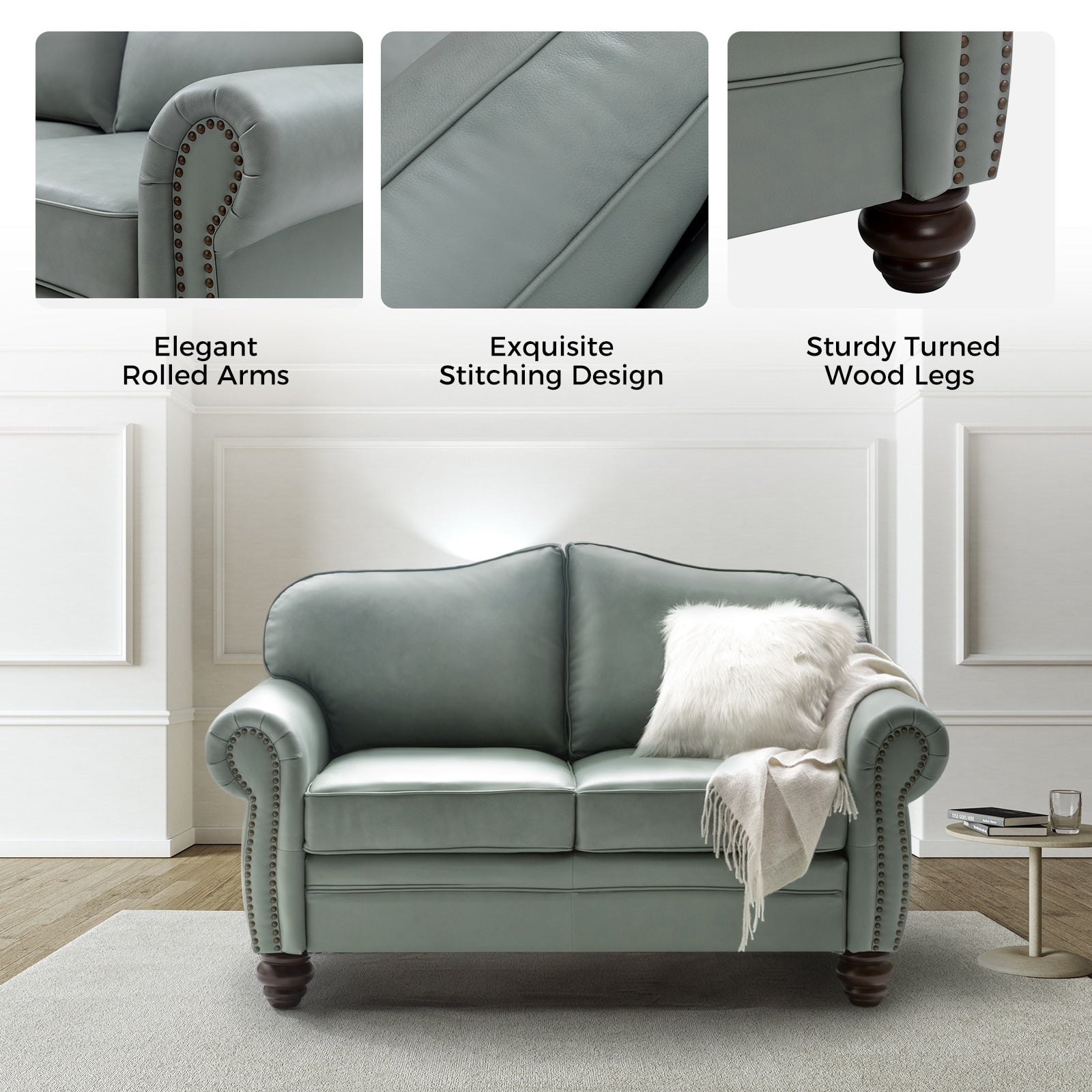 Canapé transitionnel Angel en cuir véritable avec dossier capitonné par HULALA HOME