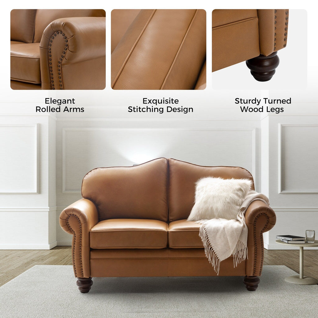 Canapé transitionnel Angel en cuir véritable avec dossier capitonné par HULALA HOME