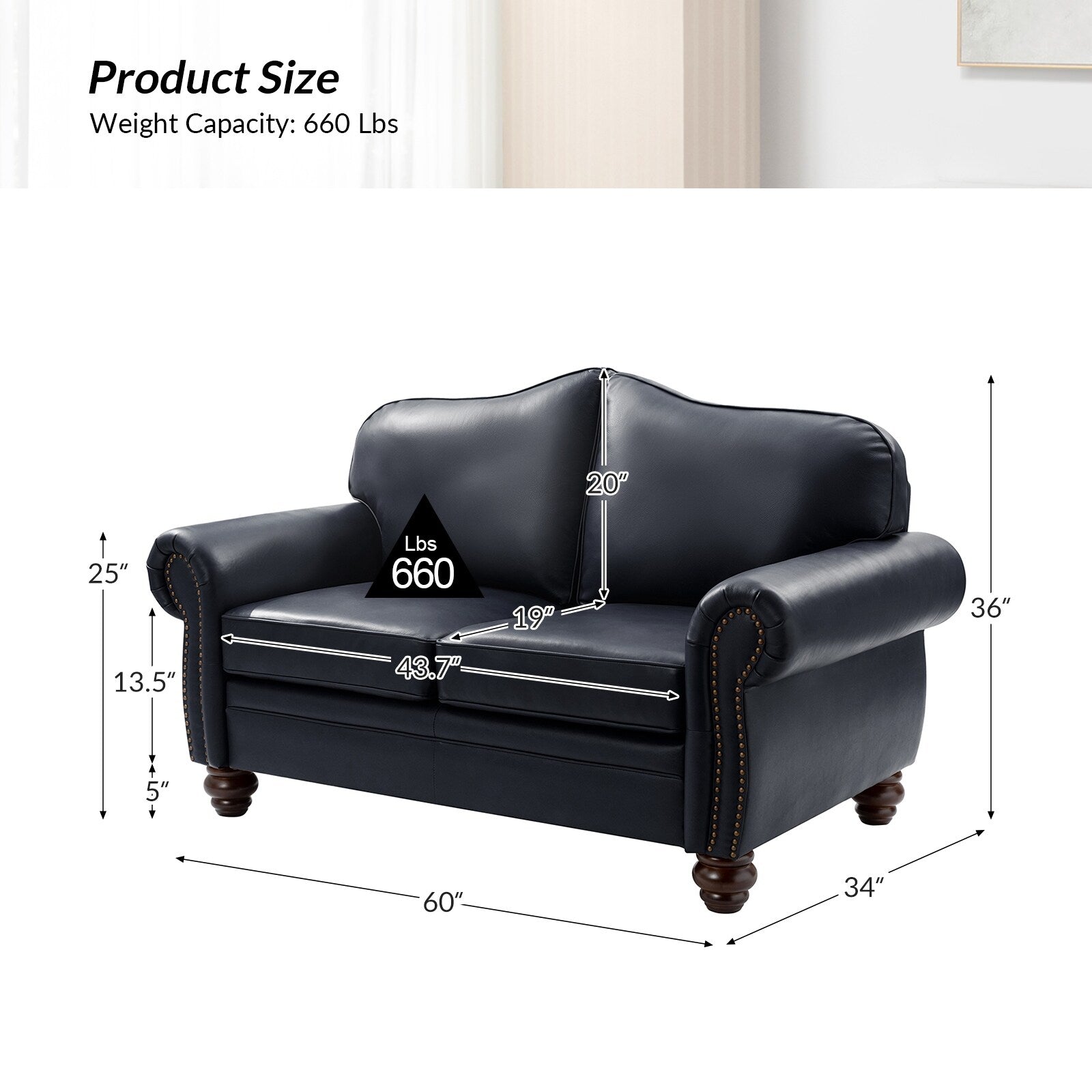 Canapé transitionnel Angel en cuir véritable avec dossier capitonné par HULALA HOME