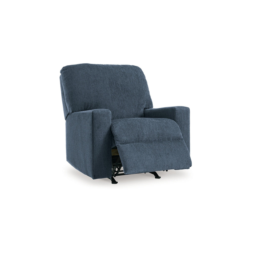 Fauteuil inclinable à bascule manuel Anise, languette de traction, polyester bleu marine