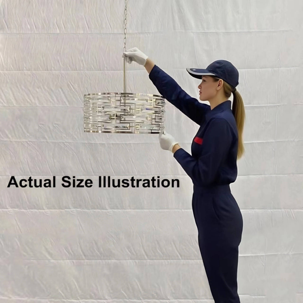 Lustre à abat-jour tambour Anita avec prisme en verre transparent