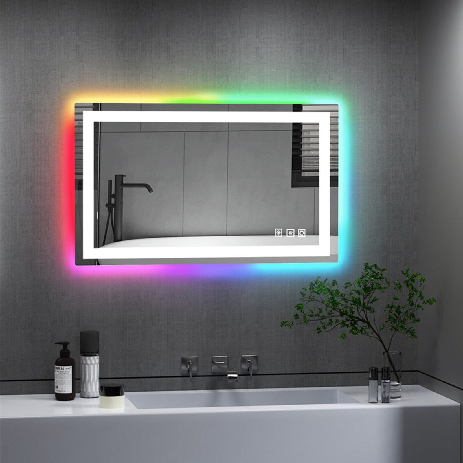 Miroir de salle de bain antibuée rétroéclairé RVB et à éclairage frontal LED