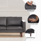 Canapé causeuse en similicuir noir antique avec cadre en bois et coussin rembourré