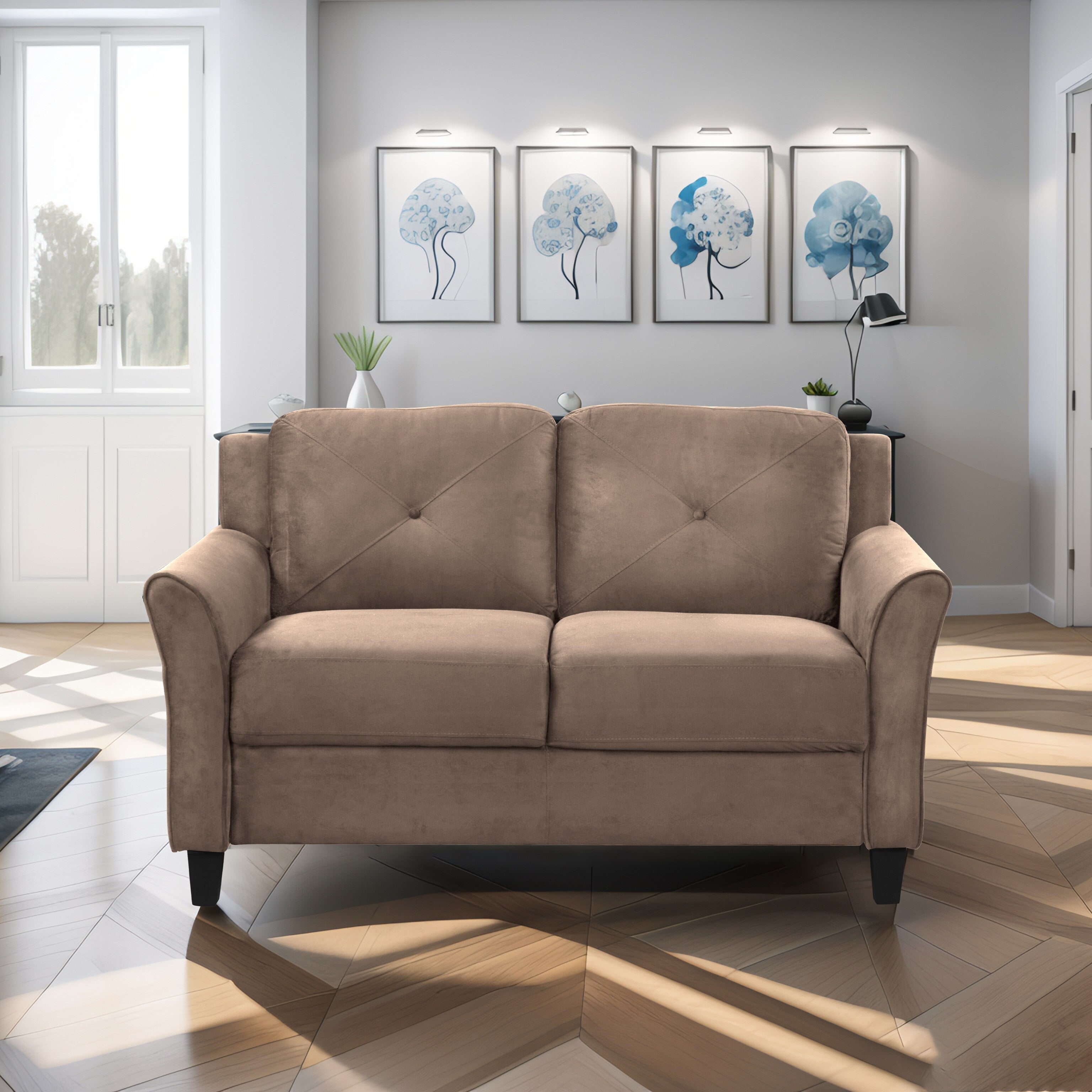 Canapé 3 places en polyester marron antique avec cadre en bois