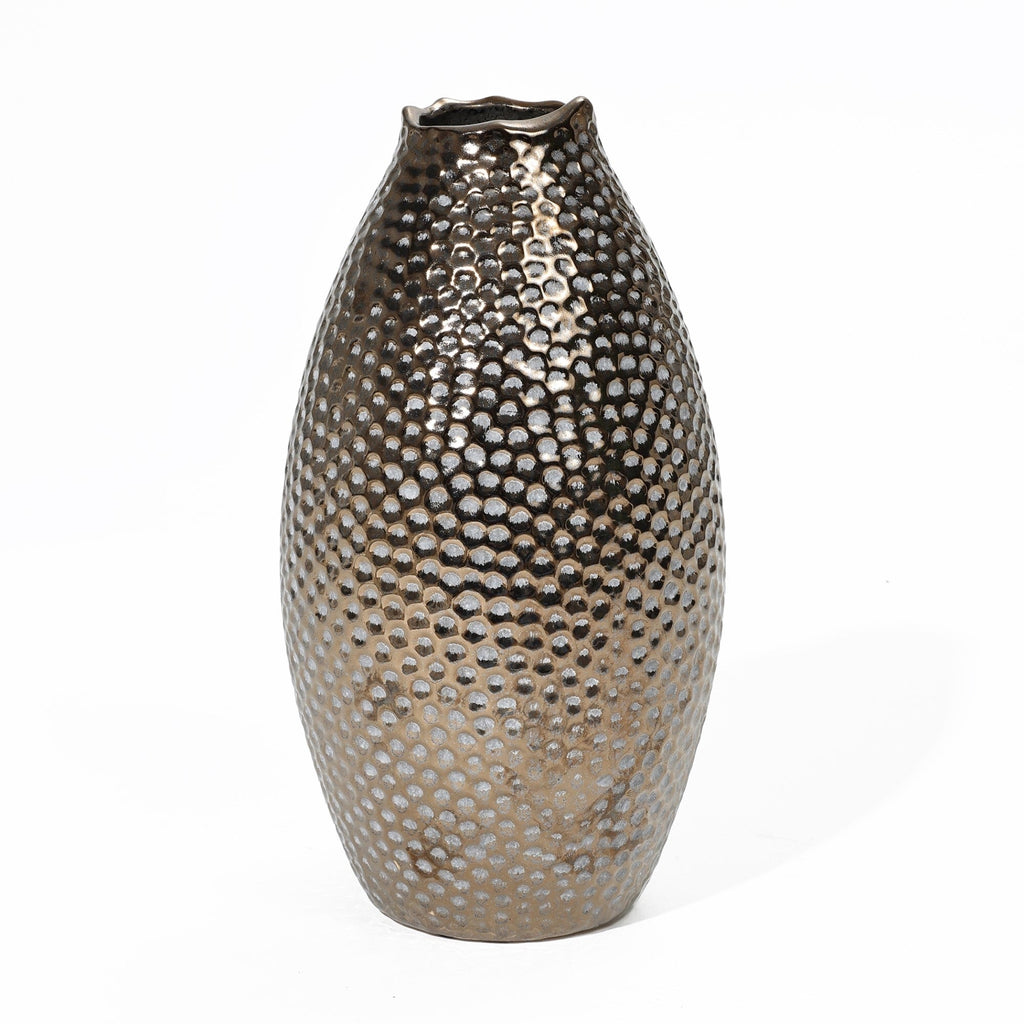 Grand vase en terre cuite à fossettes dorées antiques (simple)