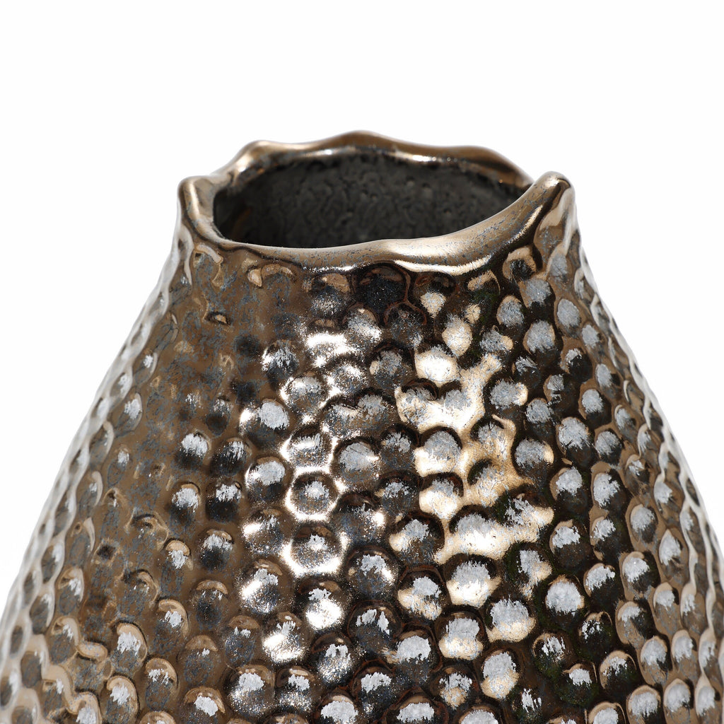 Grand vase en terre cuite à fossettes dorées antiques (simple)