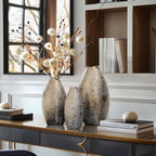 Grand vase en terre cuite à fossettes dorées antiques (simple)