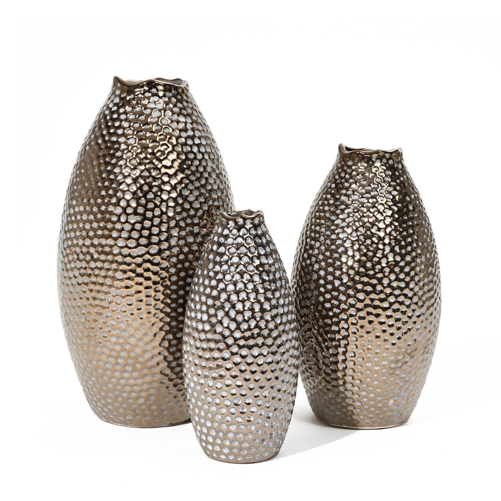 Grand vase en terre cuite à fossettes dorées antiques (simple)