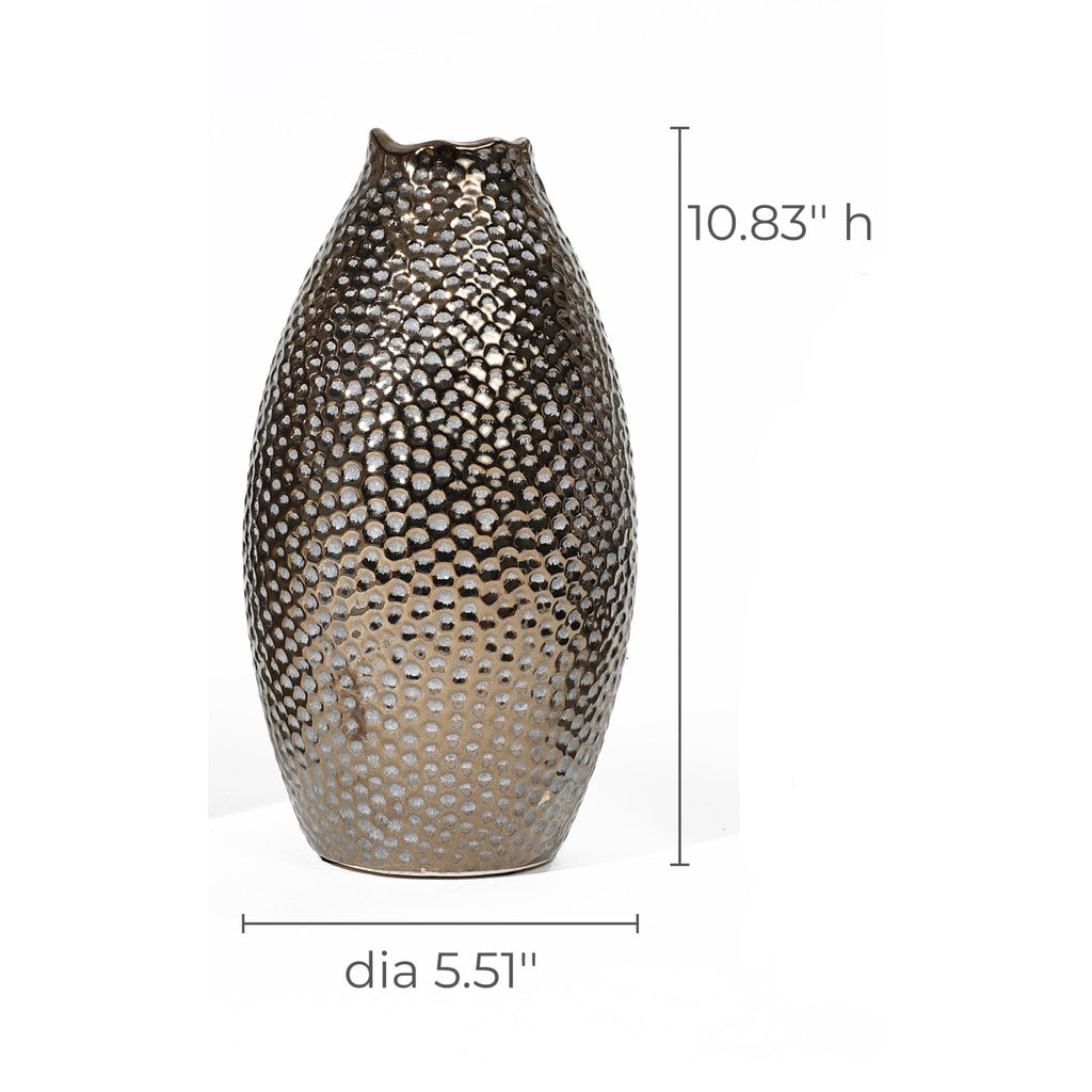 Grand vase en terre cuite à fossettes dorées antiques (simple)