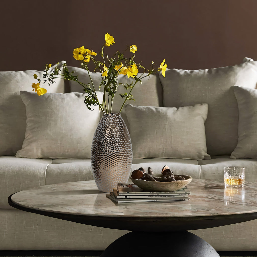 Grand vase en terre cuite à fossettes dorées antiques (simple)