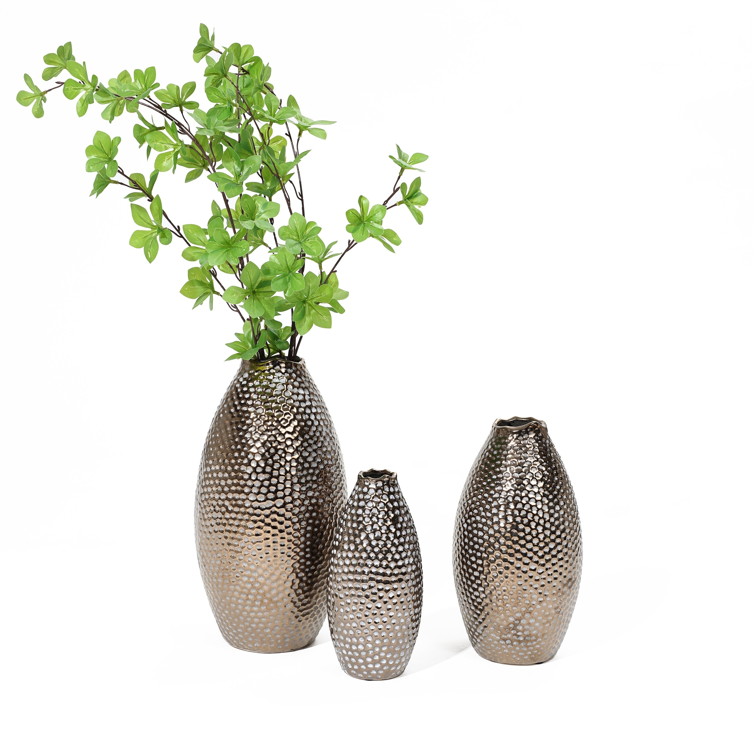 Grand vase en terre cuite à fossettes dorées antiques (simple)