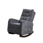 Fauteuil à bascule gris antique à dossier haut 28,74 po avec pieds en bois massif et poche latérale