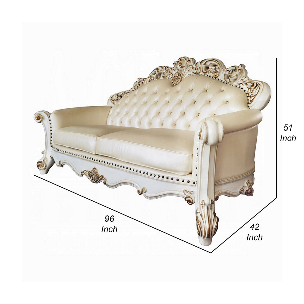 Canapé Antoine, 5 coussins, similicuir champagne, blanc perle, 244 cm