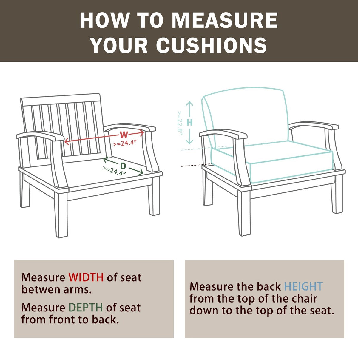 Ensemble de 2 coussins de siège profonds pour meubles de patio d'extérieur Aoodor 24 x 24
