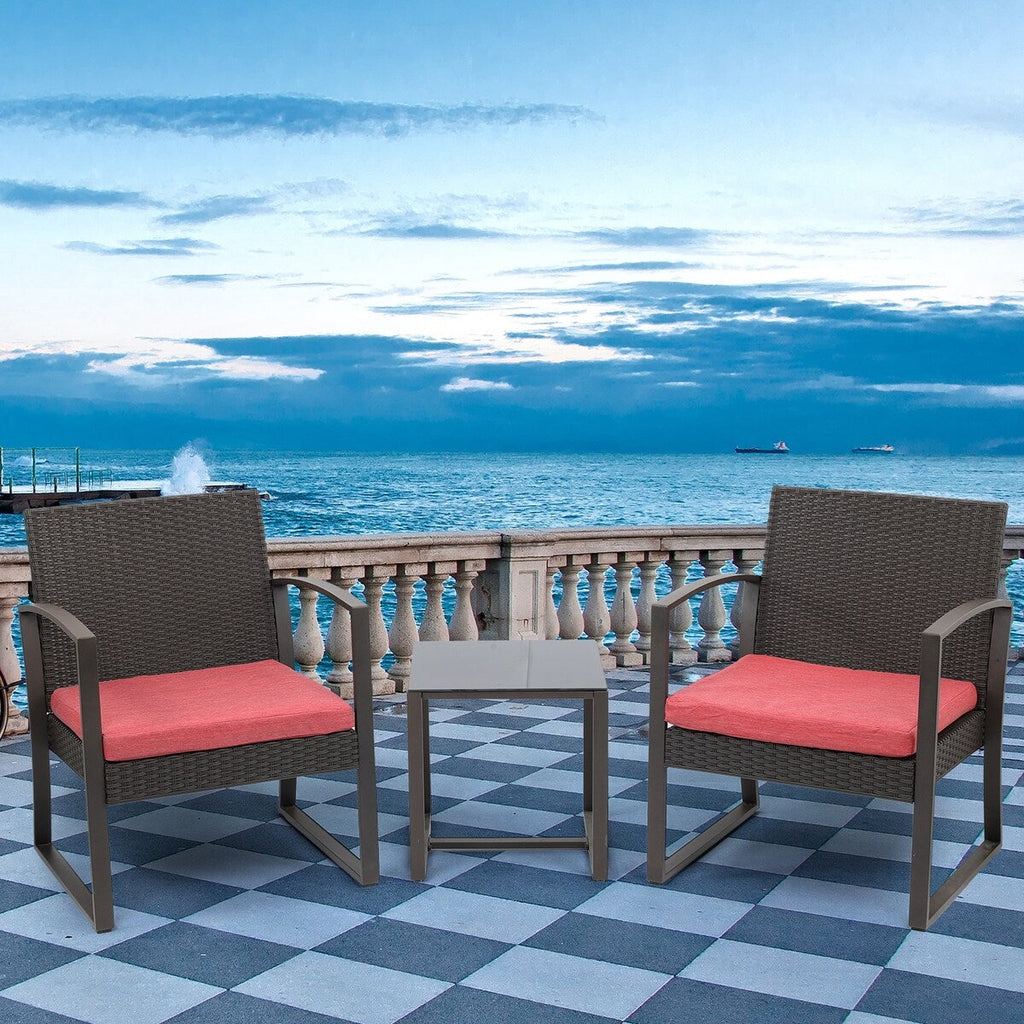 Ensemble de meubles de jardin Aoodor 3 pièces : chaises d'extérieur en rotin avec table et canapé, coussins inclus – N/A