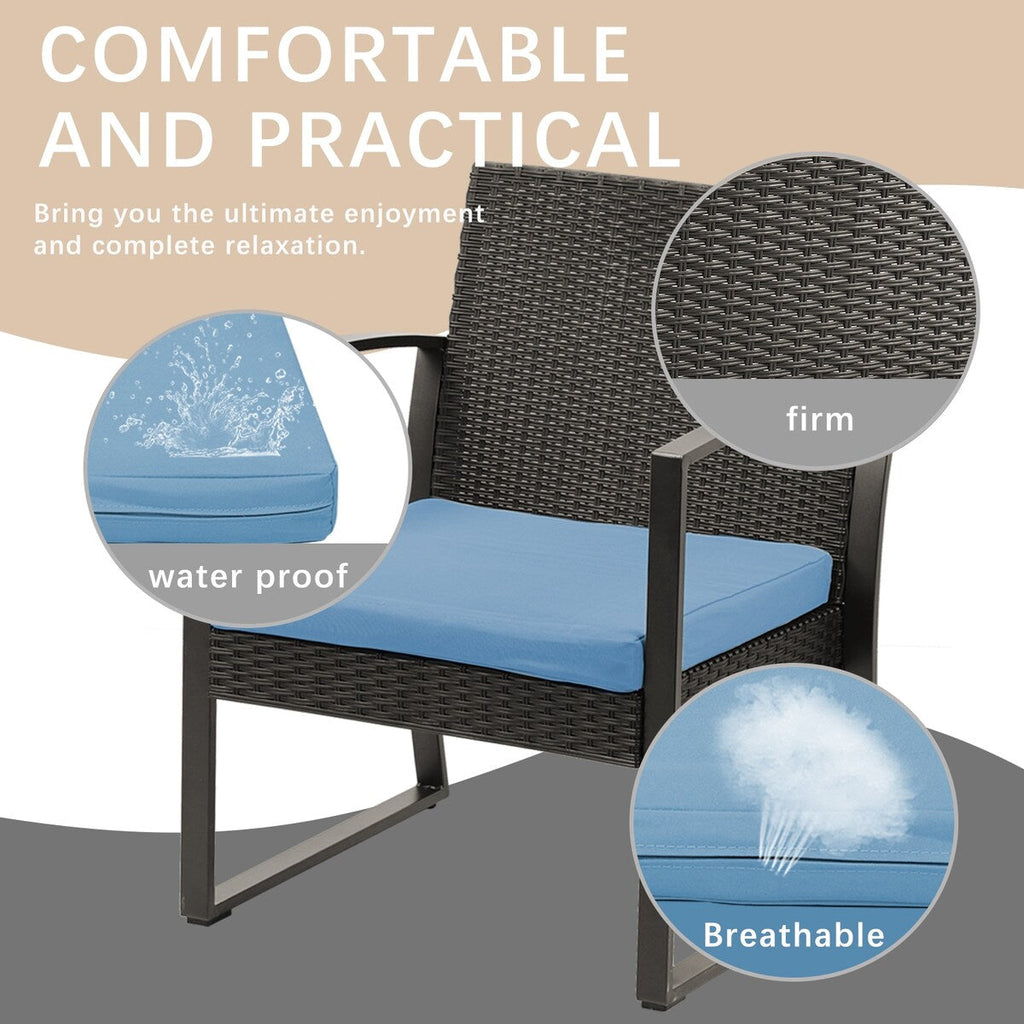 Ensemble de meubles de jardin Aoodor 3 pièces : chaises d'extérieur en rotin avec table et canapé, coussins inclus – N/A