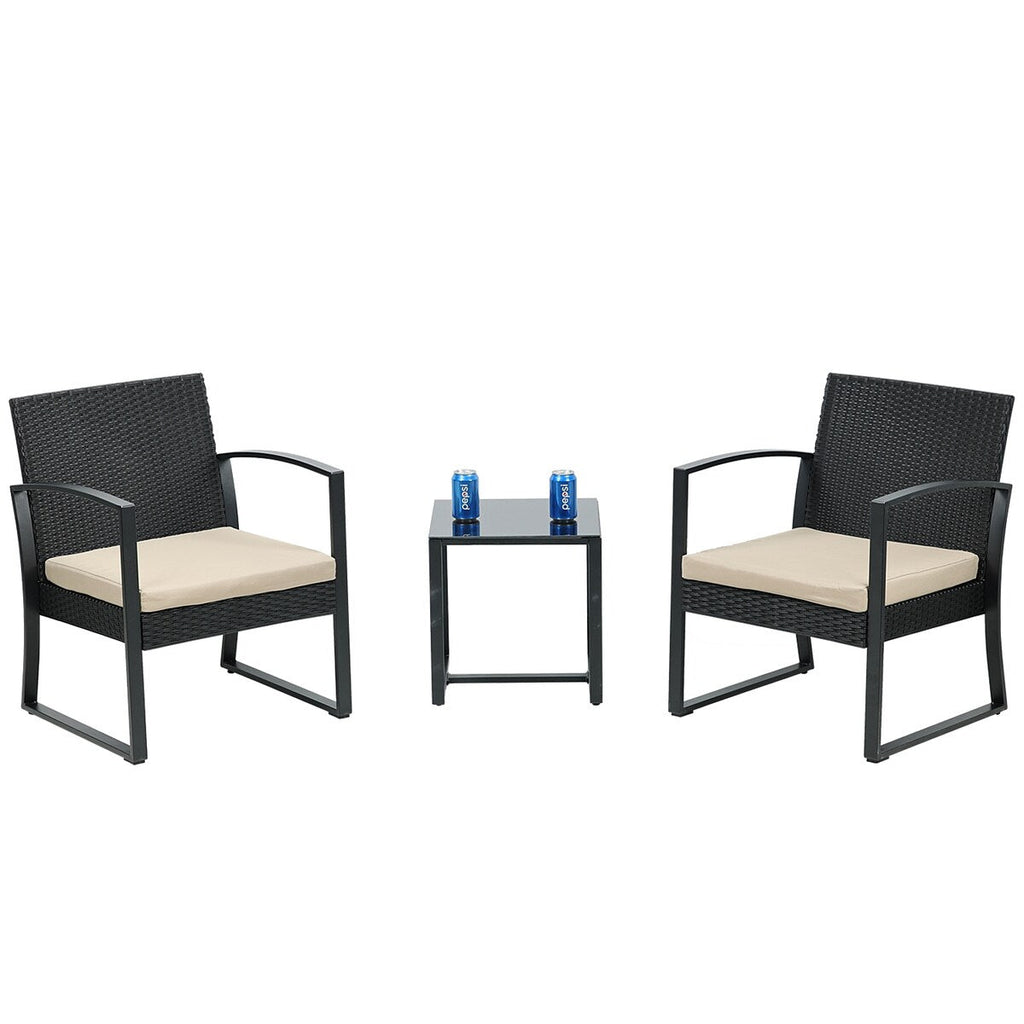 Ensemble de meubles de jardin Aoodor 3 pièces : chaises d'extérieur en rotin avec table et canapé, coussins inclus – N/A