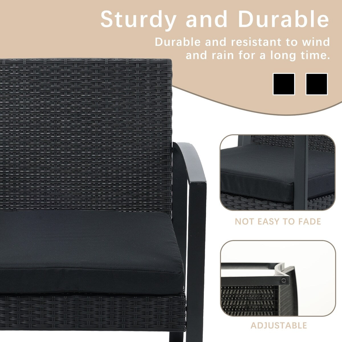 Ensemble de meubles de jardin Aoodor 3 pièces : chaises d'extérieur en rotin avec table et canapé, coussins inclus – N/A