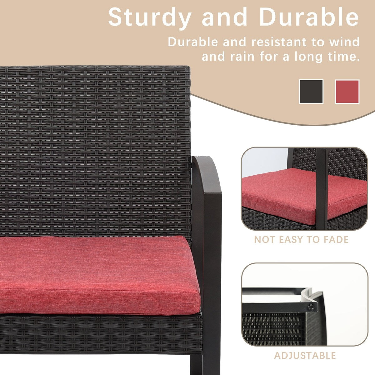 Ensemble de meubles de jardin Aoodor 3 pièces : chaises d'extérieur en rotin avec table et canapé, coussins inclus – N/A