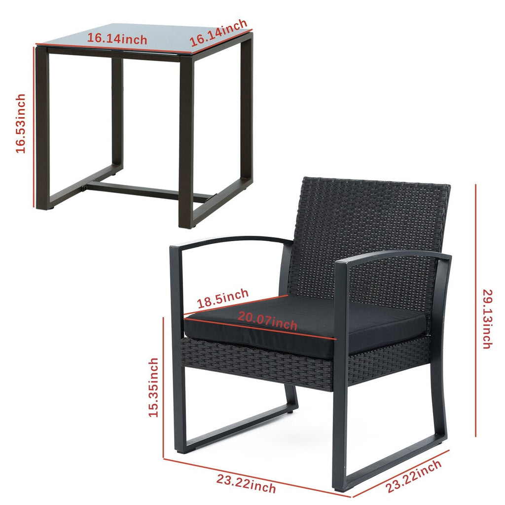 Ensemble de meubles de jardin Aoodor 3 pièces : chaises d'extérieur en rotin avec table et canapé, coussins inclus – N/A