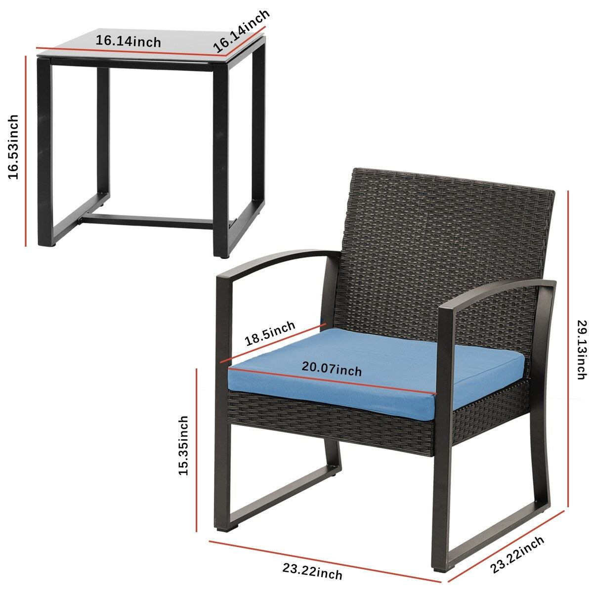 Ensemble de meubles de jardin Aoodor 3 pièces : chaises d'extérieur en rotin avec table et canapé, coussins inclus – N/A