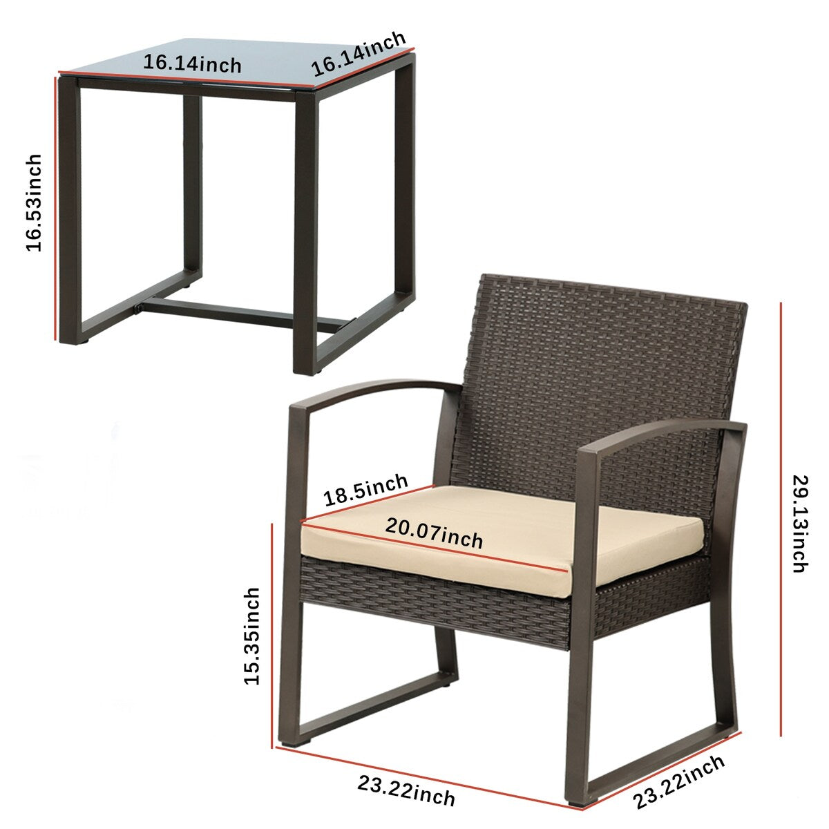 Ensemble de meubles de jardin Aoodor 3 pièces : chaises d'extérieur en rotin avec table et canapé, coussins inclus – N/A