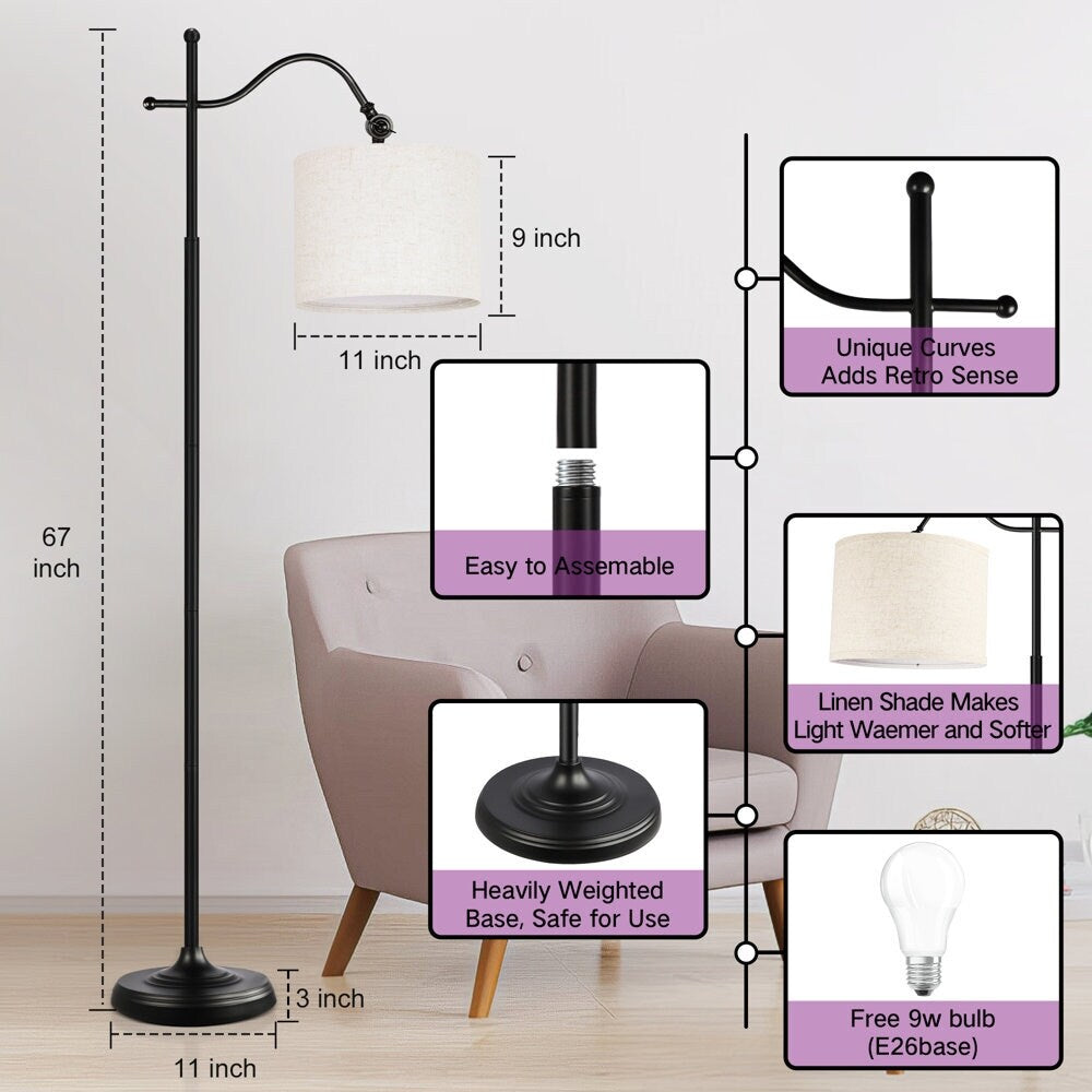 Lampadaire arqué avec télécommande, lampe sur pied rétro 67 pouces avec 4 températures de couleur, lampes hautes en métal pour salon et chambre à coucher - N/A