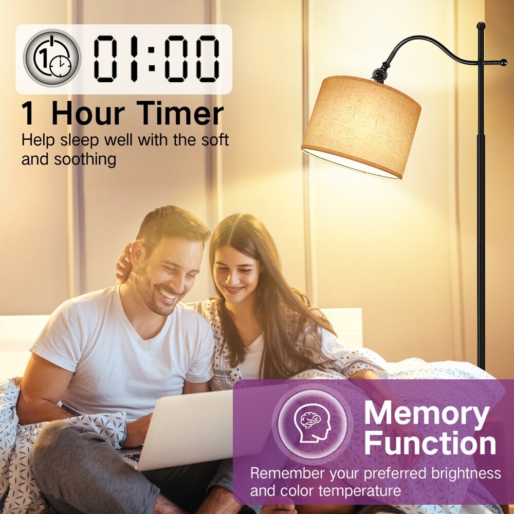 Lampadaire arqué avec télécommande, lampe sur pied rétro 67 pouces avec 4 températures de couleur, lampes hautes en métal pour salon et chambre à coucher - N/A