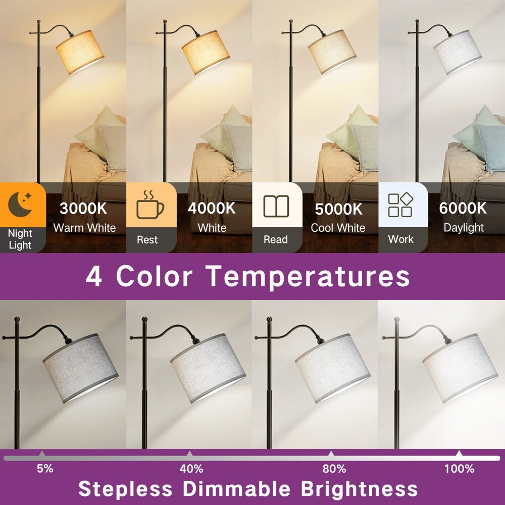 Lampadaire arqué avec télécommande, lampe sur pied rétro 67 pouces avec 4 températures de couleur, lampes hautes en métal pour salon et chambre à coucher - N/A